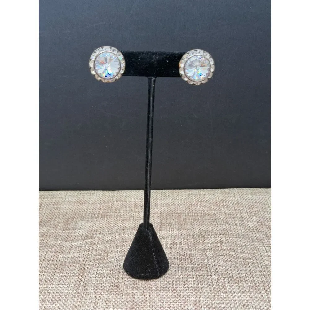 Large Crystal Statement Stud Earrings Round Rhinestone Posts - Picture 7 of 7